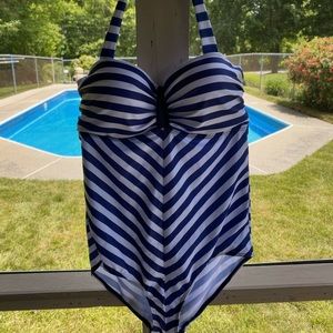 White and Blue one piece bathing suit